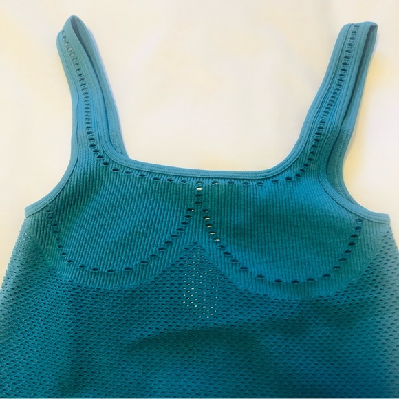 Zara M/L Teal Blue Perforated Seamless Contour Collection Bodysuit Crochet Knit - Picture 4 of 14